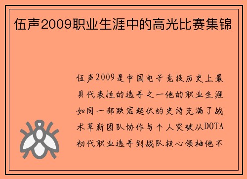 伍声2009职业生涯中的高光比赛集锦